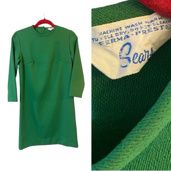 Vintage 60s Sears Kelly Green Short Mod Shift Dress - Picture 3 of 13